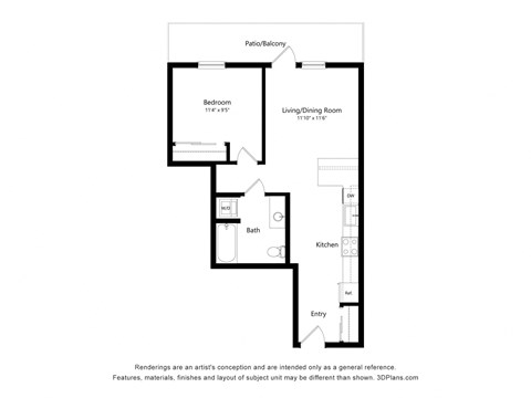 a floor plan of a unit with a bedroom and a living room